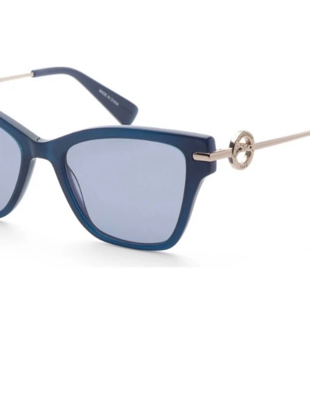 Longchamp Navy Blue Cat-Eye Sunglasses with Gold Detail